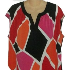 Worthington Geometric Blouse - Red, Pink, and Black, 3X